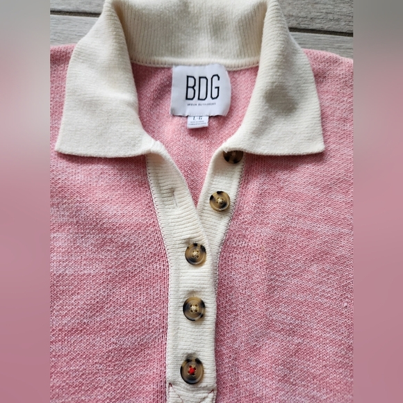 BDG Renna Long Sleeve Rugby Sweater Large Pink Oversized Preppy Collared Cotton - Picture 11 of 14